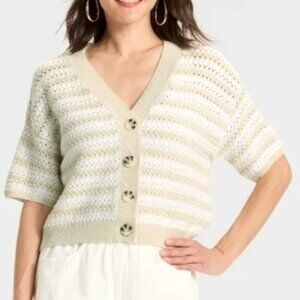 Universal Thread Cream Striped Button-Front Cardigan